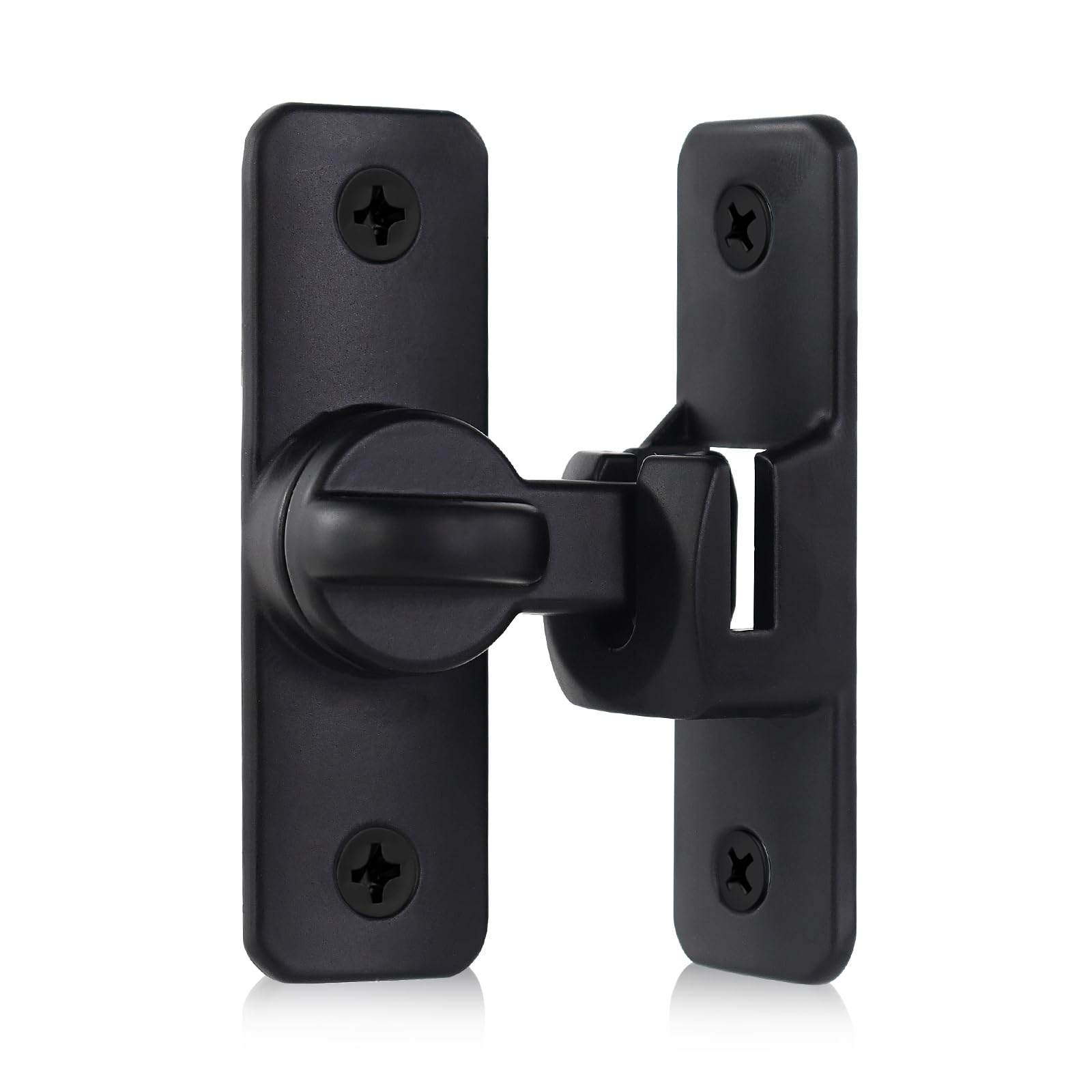 FuncHardwa 90/180 Degree Sliding Door Lock Latch, Aluminum Alloy Barn Door Lock with 4 Screws, Flip Gate Latch for Cabinet Doors, Wardrobe, and Gardens(Black)