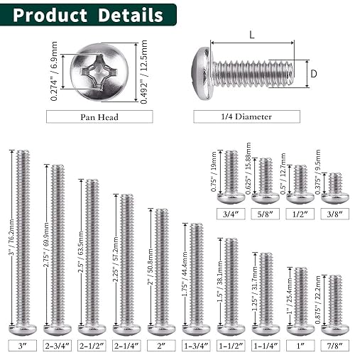 Miniatura 3 de Tornillo de máquina de cabeza plana de 14-20 x 1 pulgada, Phillips Drive, acero inoxidable 304 18-8, acabado brillante, rosca completamente a