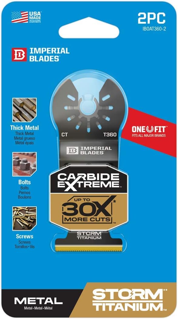 Imperial Blades IBOAT360-2 One Fit 1-3/8" Carbide Extreme Storm Titanium Metal Blade, 2PC, Multi