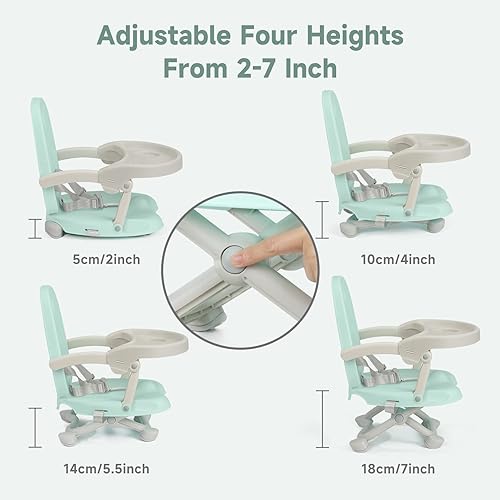 Miniatura 3 de YOLEO Silla alta para bebé, asiento elevador para mesa de comedor, altura ajustable, sillas altas plegables con bandeja