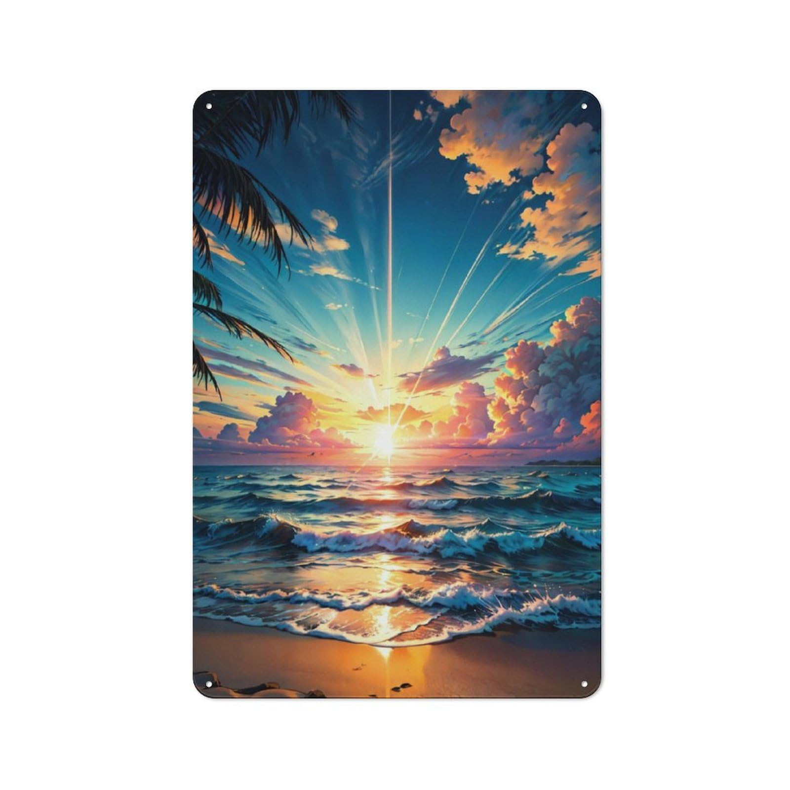 Junmoney Sunset At Beach Tin Sign 30X20cm For Workshop Wall, Rustic Wall Decor, Suited To Workshop Decor Fans