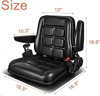 Vista 2 de Asiento universal ajustable para carretilla elevadora con cinturón de seguridad y reposabrazos, respaldo ajustable y riel deslizante Asiento