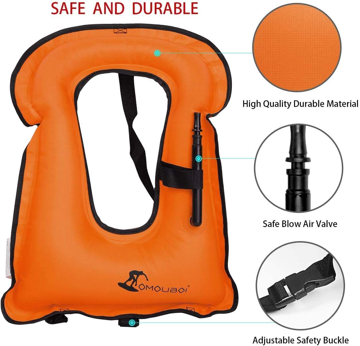 Aufblasbare Schnorchelweste Kajakschwimmweste für Erwachsene Schnorchelwesten Aufblasbare Schwimm Weste für Schnorchel-Wassersport-Anfänger Nur für Erwachsene (Orange) (Packung mit 2)