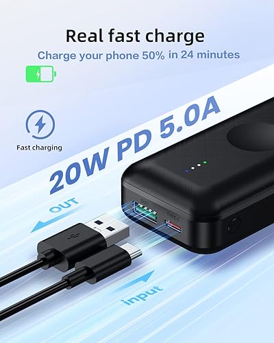 Miniatura 5 de Cargador portátil para Apple Watch, mini banco de energía de 10000 mAh para iWatch, cargador de teléfono de carga rápida con cable integrado,