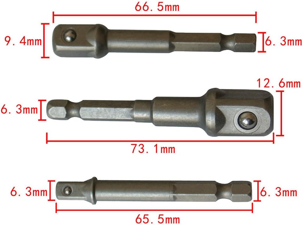 Euros (pack of 3) Socket bit Extension Bar Hex Shank Adapter Drill Nut