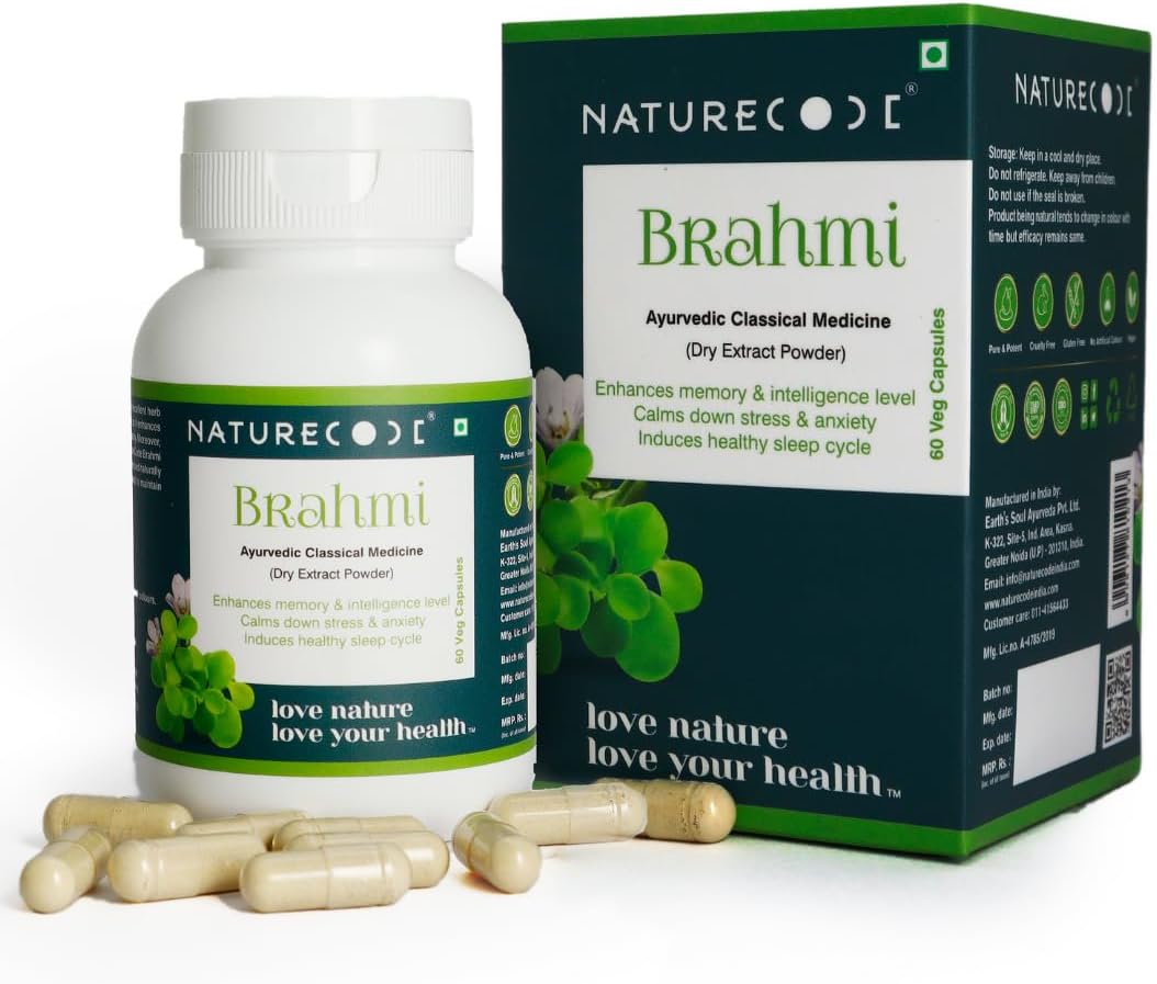 Ayurvedic Brahmi Extract 450mg Capsules | AYUSH Approved | Supports Brain Function, Healthy Sleep & Stress Relief | 60 Veg Capsules