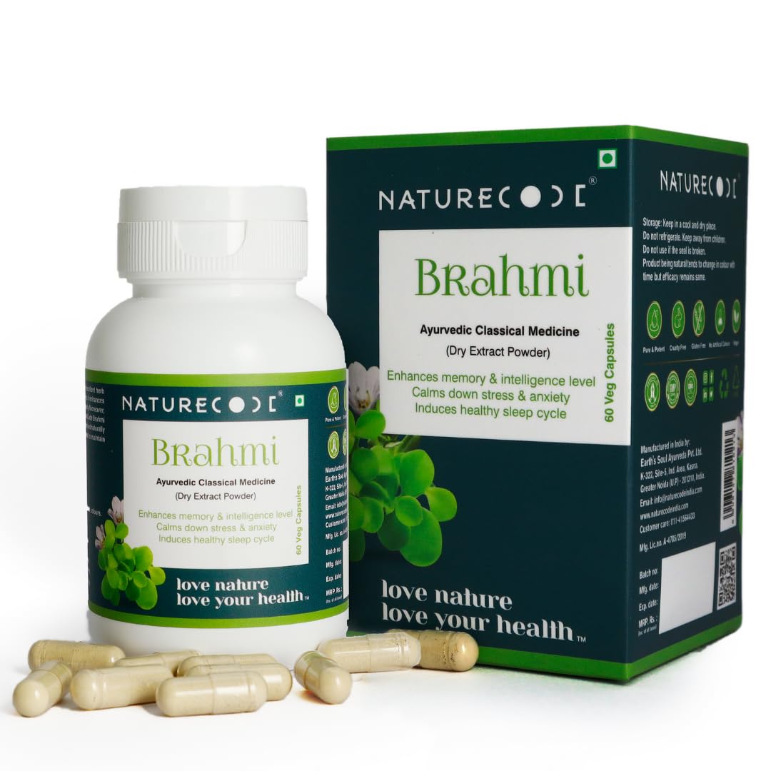Ayurvedic Brahmi Extract 450mg Capsules | AYUSH Approved | Supports Brain Function, Healthy Sleep & Stress Relief | 60 Veg Capsules
