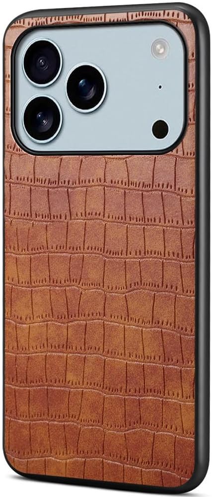 Leather Case for iPhone 17 Pro Max /17 Pro/17 Air/17,Slim Fit Crocodile Pattern Shell Raised Edges Protective Scratch Resistant Phone Cover,Black,17 Pro Max