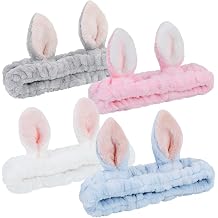 4 Pack Bunny Ears Headbands Makeup Head Wraps Hair Band for Women | Soft Flannel Elastic SPA Headband for Makeup and Washing Face, Easter Bunny Gifts for Women Girls