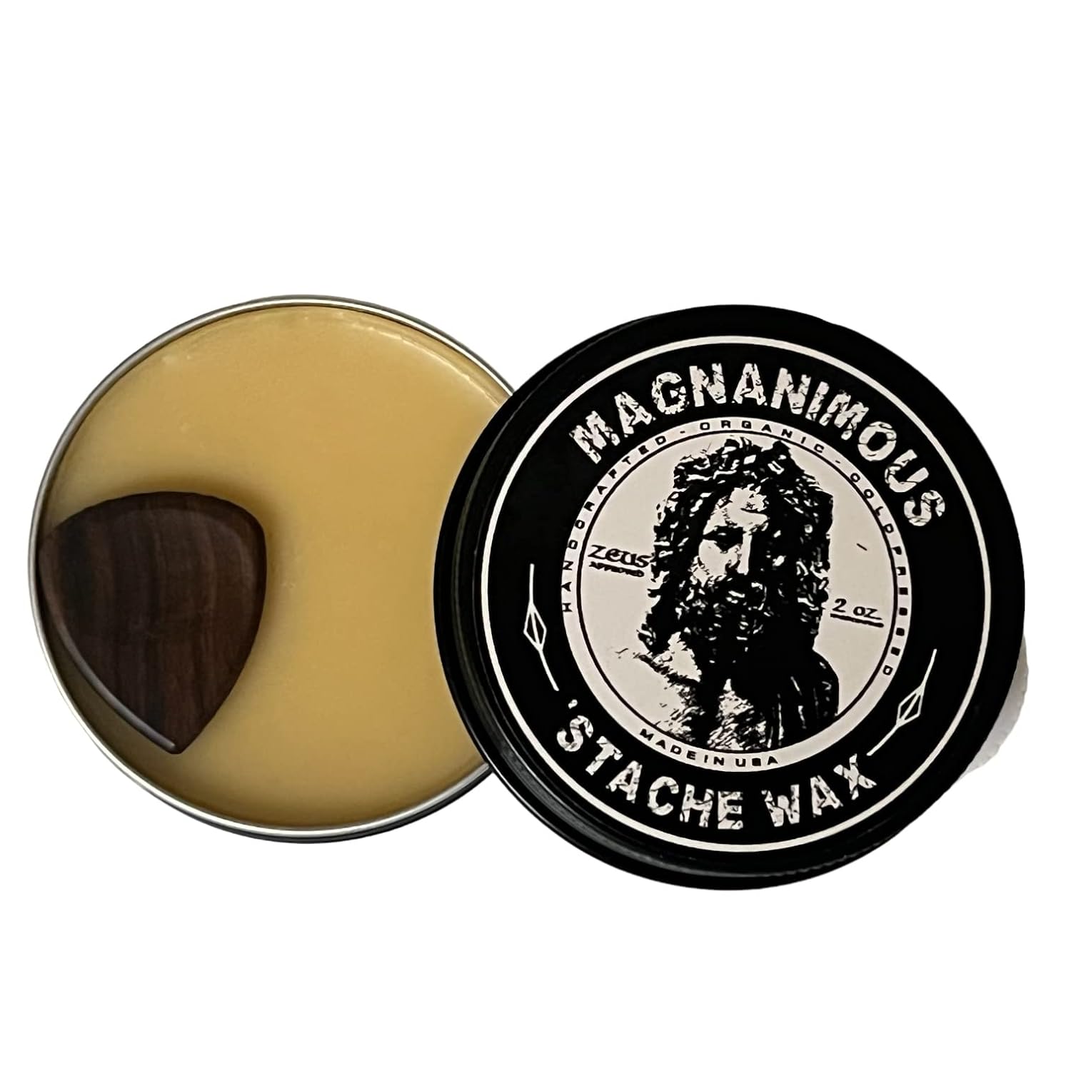 MAGNANIMOUS MUSTACHE/BEARD WAX (2 OZ) "ALEXANDER" SCENT (MAHOGANY, COGNAC, BLOOD ORANGE, RED PEPPER, CLARY SAGE, BOURBON, & SANDALWOOD) - STRONG HOLD FOR STYLING 'STACHES WITHOUT CLUMPY BUILD UP!
