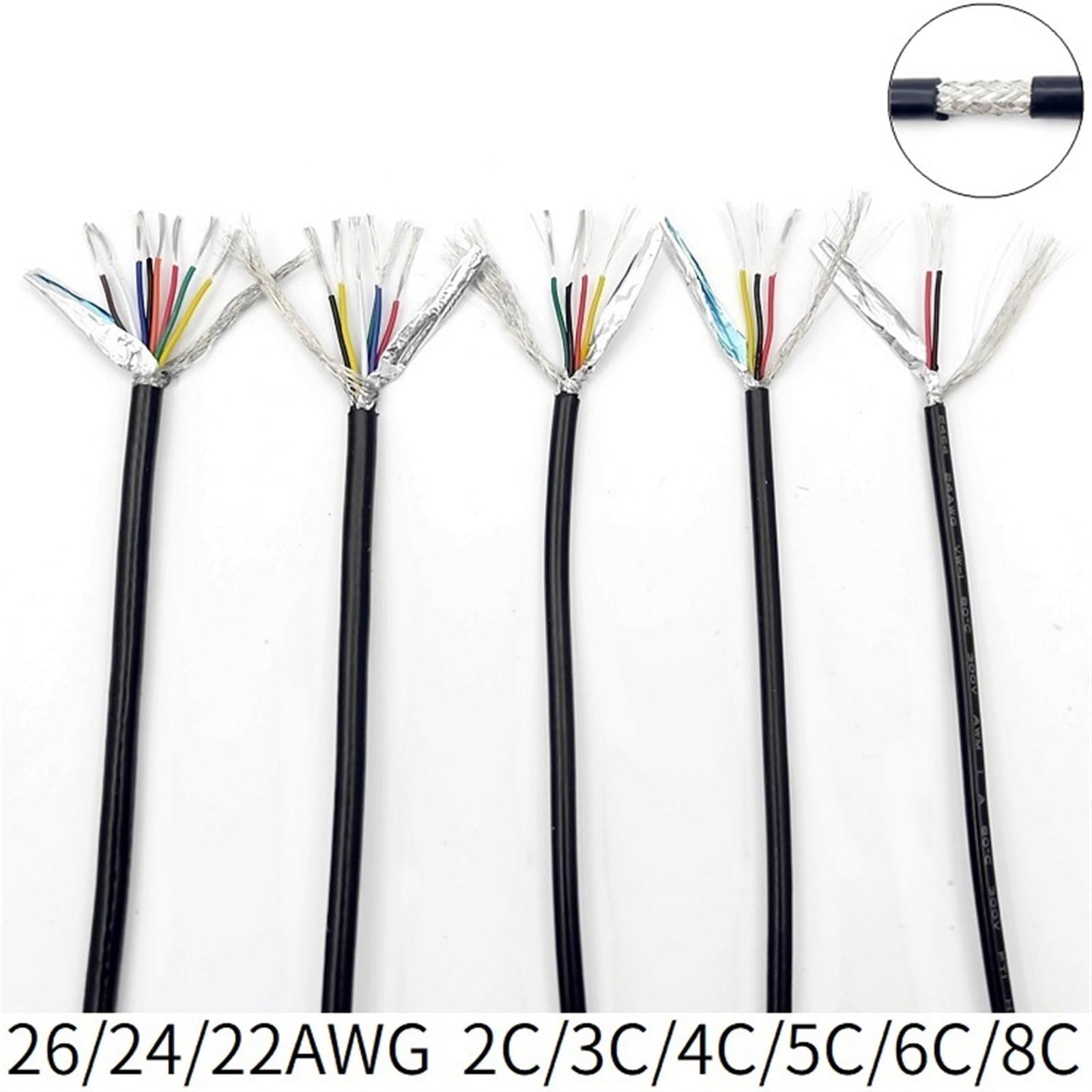 cavo schermato, Cavo di controllo del segnale schermato UL2464 22AWG confezione da 1(8cores,5meter)