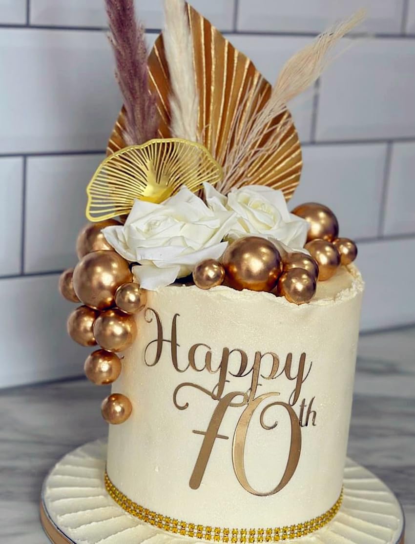 Boho Champagner Tortendeko Gold Kugeln Tortendeko Gold Palmblätter Cake Topper Böhmische Weißgoldkugel für Hochzeit Geburtstag Jubiläum