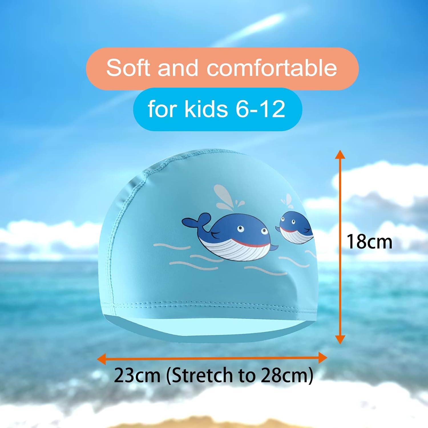 Girls Swimming Cap, Suit for 612 Years Old, Whale, Kids Teens Swimming