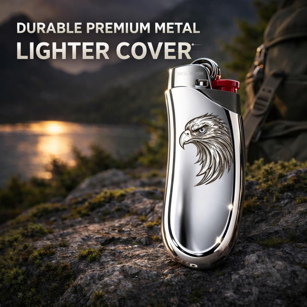 IN SELECT Metal Lighter Case Compatible with BIC J6 Standard Size, Laser Engraved Eagle with Optional Personalized Engraving,Durable Protective Cover, Gift for Men (Eagle Design)