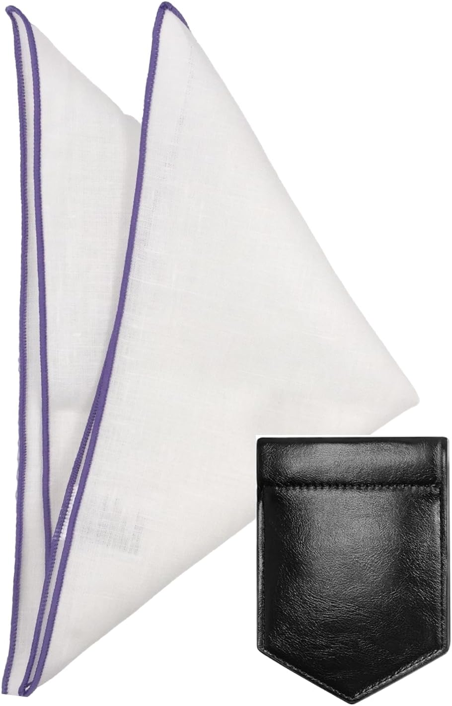 Linen Pocket Squares for Men with Leather Holder 10x10 Inch Prefolded Men's Handkerchief White Pocket Squares