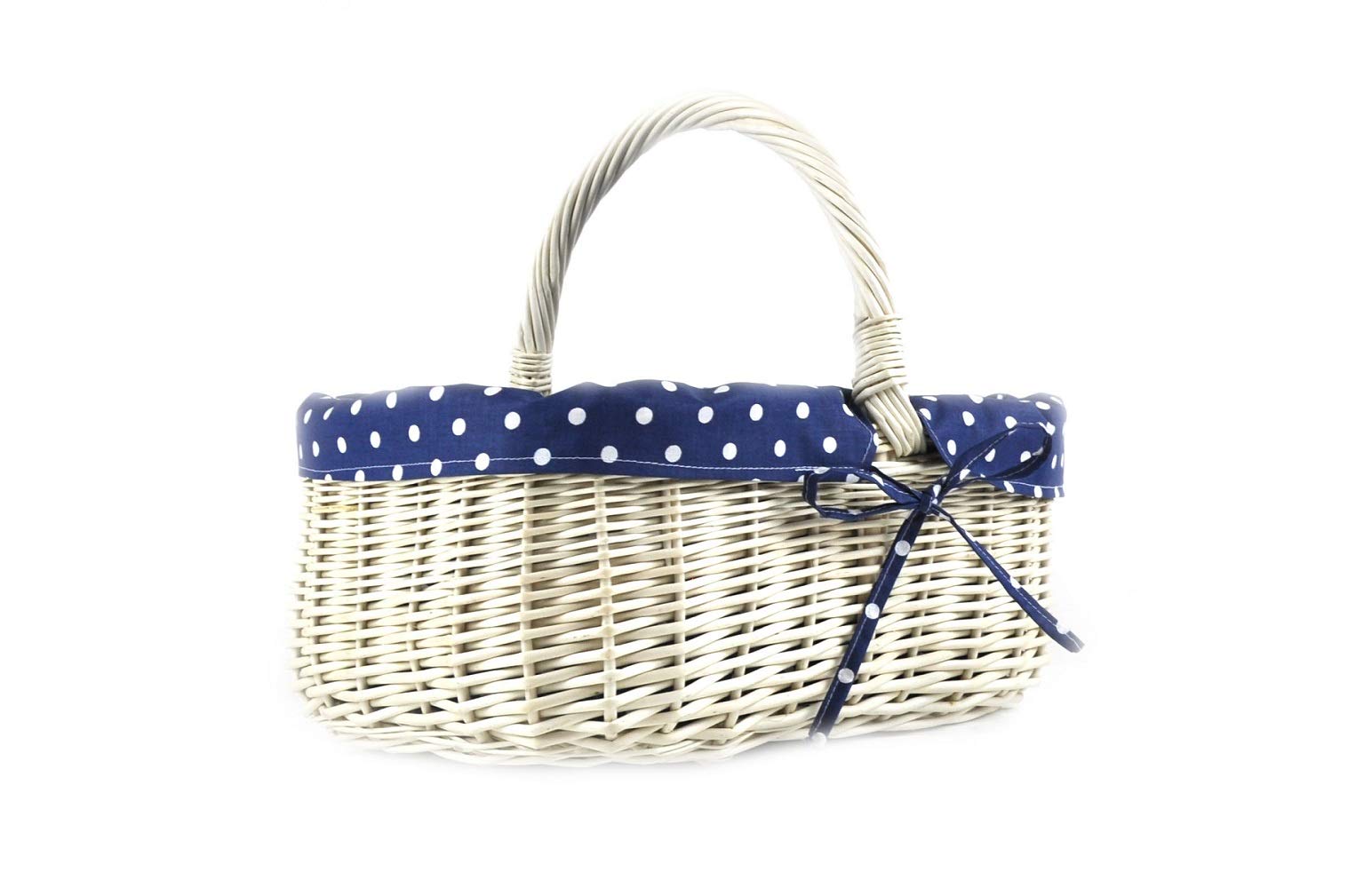 MyBer® Korb Weidenkorb Einkaufskorb Picknickkorb 33/23/13cm (27cm mit Henkel). Stabiler Tragekorb aus Weide Vollweide weiß mit Stoffeinlage K12-014-W-SBW