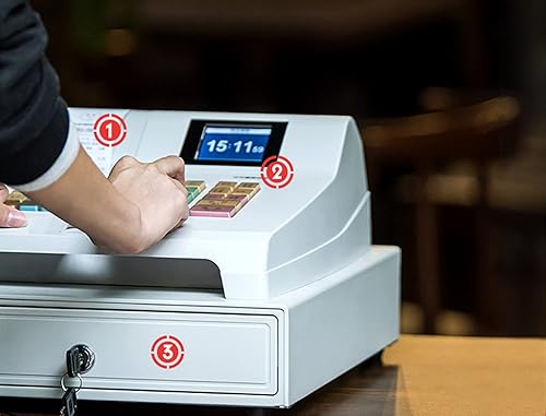 Vista 13 de Caja registradora electrónica para pequeñas empresas con cajón de efectivo, pantalla LED digital orientada al cliente, impresión térmica de recibos