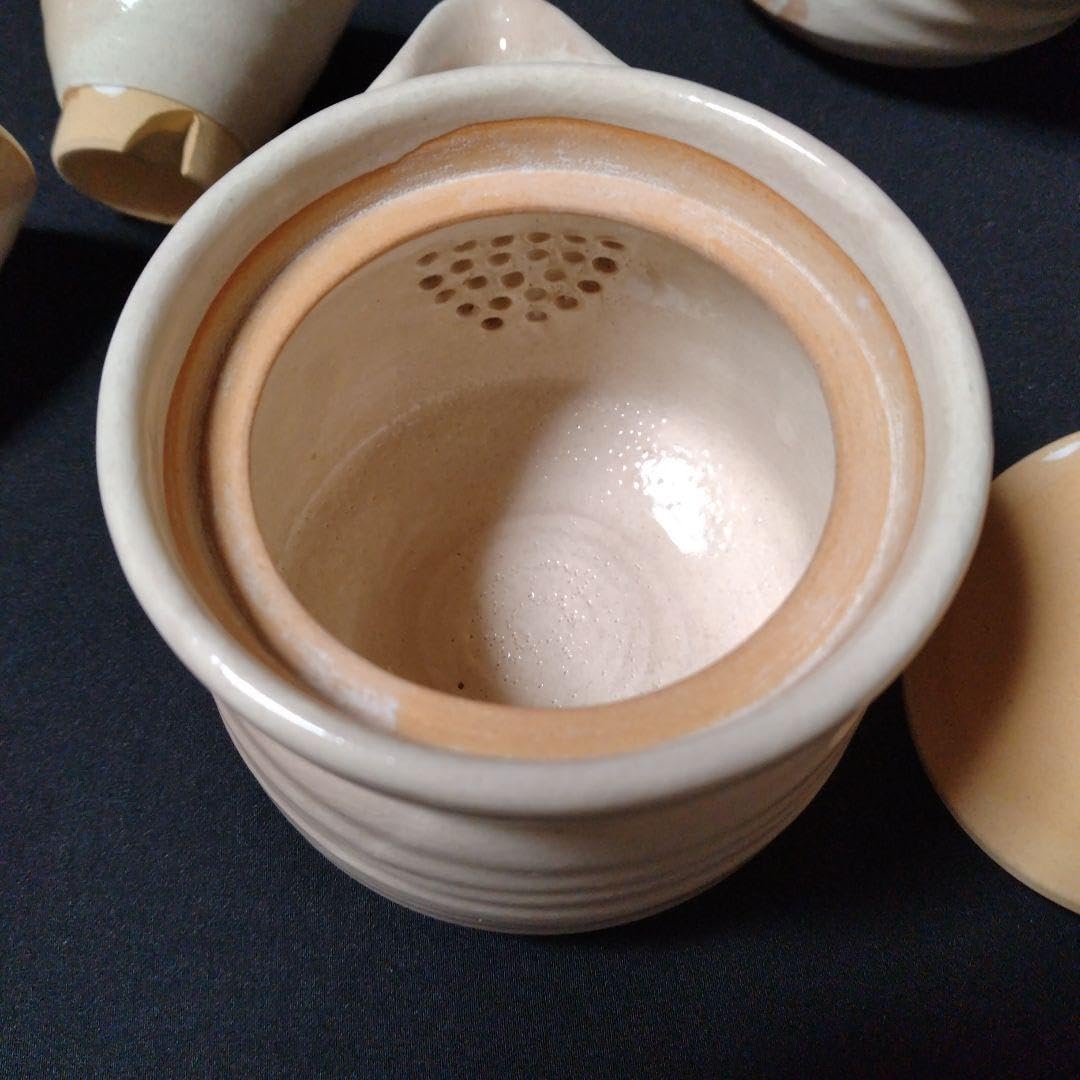 萩焼 小ぶり宝瓶/湯冷まし/煎茶碗(五客) 造形 煎茶道具☆★時代物★ 煎茶道具 煎茶器 煎茶器セット 萩焼 粉引 椿秀窯 湯のみ 5客 宝