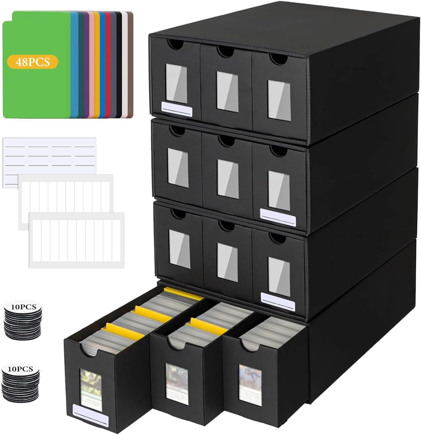 Trading Card Box for 12000+ Cards Card Box with 48 Card Dividers 20 Labels and 3 Stickers Trading Card Storage Box Trading Card Storage Box for Commander Display Index Card Box