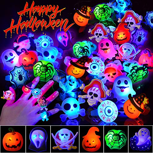 Coluans Halloween Treats 25P Halloween LED Ring Light Up Rings Toys Kids and Adults Glow in The Dark Halloween Party Favor for Kid LED Flash Rings Non Candy Gift Bag Fillers
