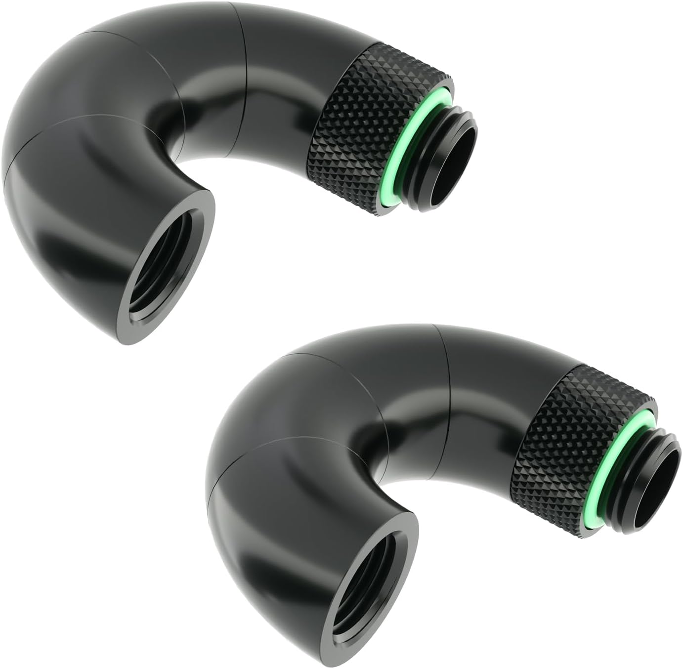 Barrow G1/4" 180° Water Cooling Fitting, Male to Female Swivel Connector, 360° Rotary Swivel Snake Fitting, Snake 4-way Rotary Adapter (Black,2Pcs)