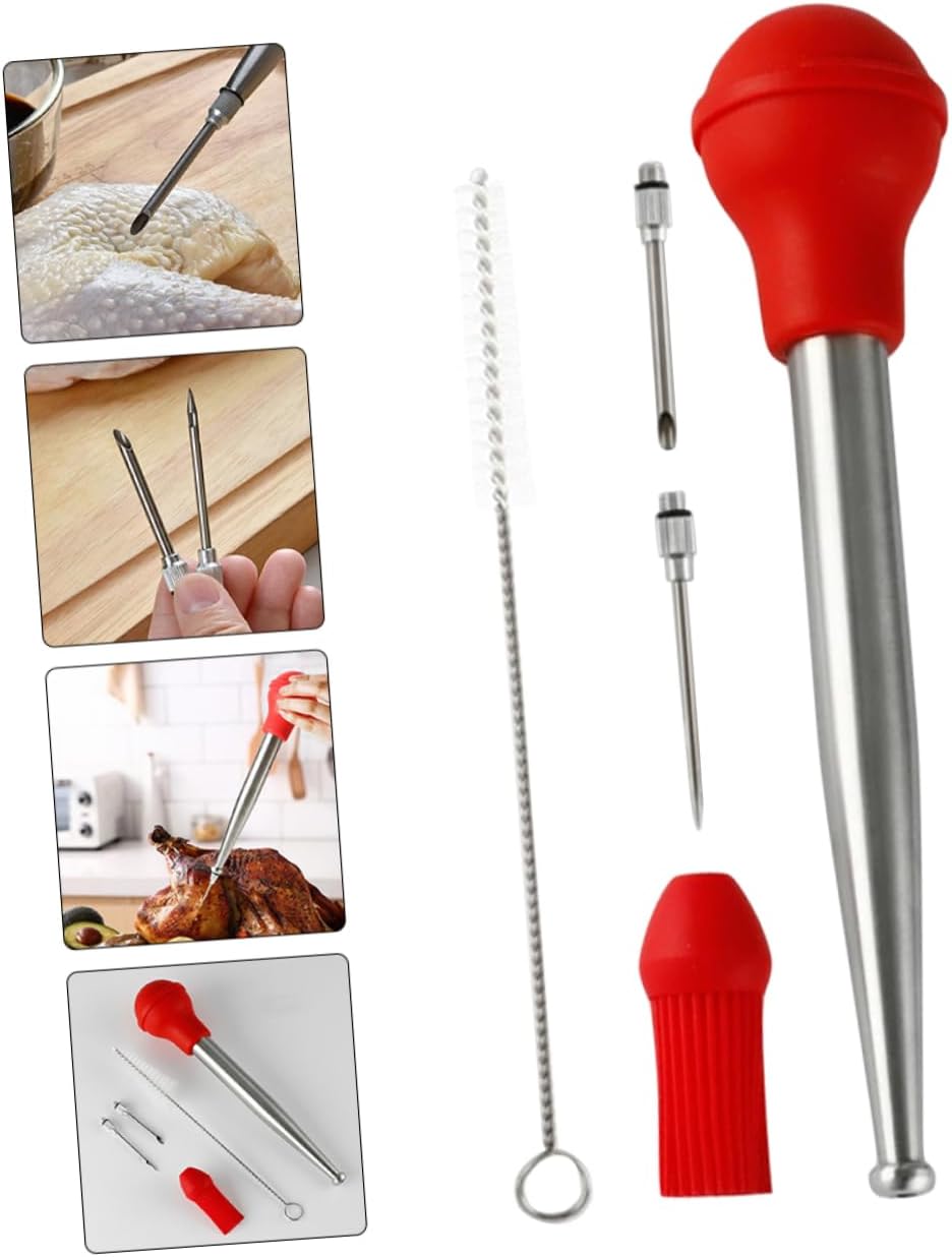 Bbq Seasoning Brush Turkey Flavor Injector Stainless Steel Silicone Baster Meat Injector Set