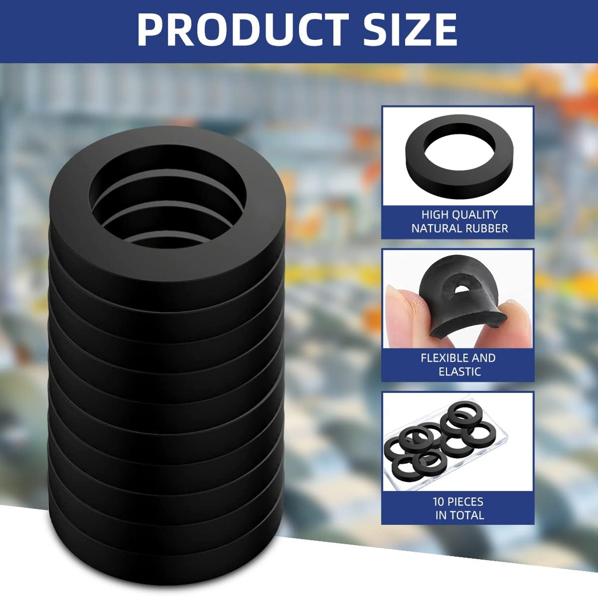 10Pcs Oil Resistant Rubber Washers 1 1/2" OD x 1" ID x 1/8" Thickness Black Neoprene Industrial Flat Rubber Spacer