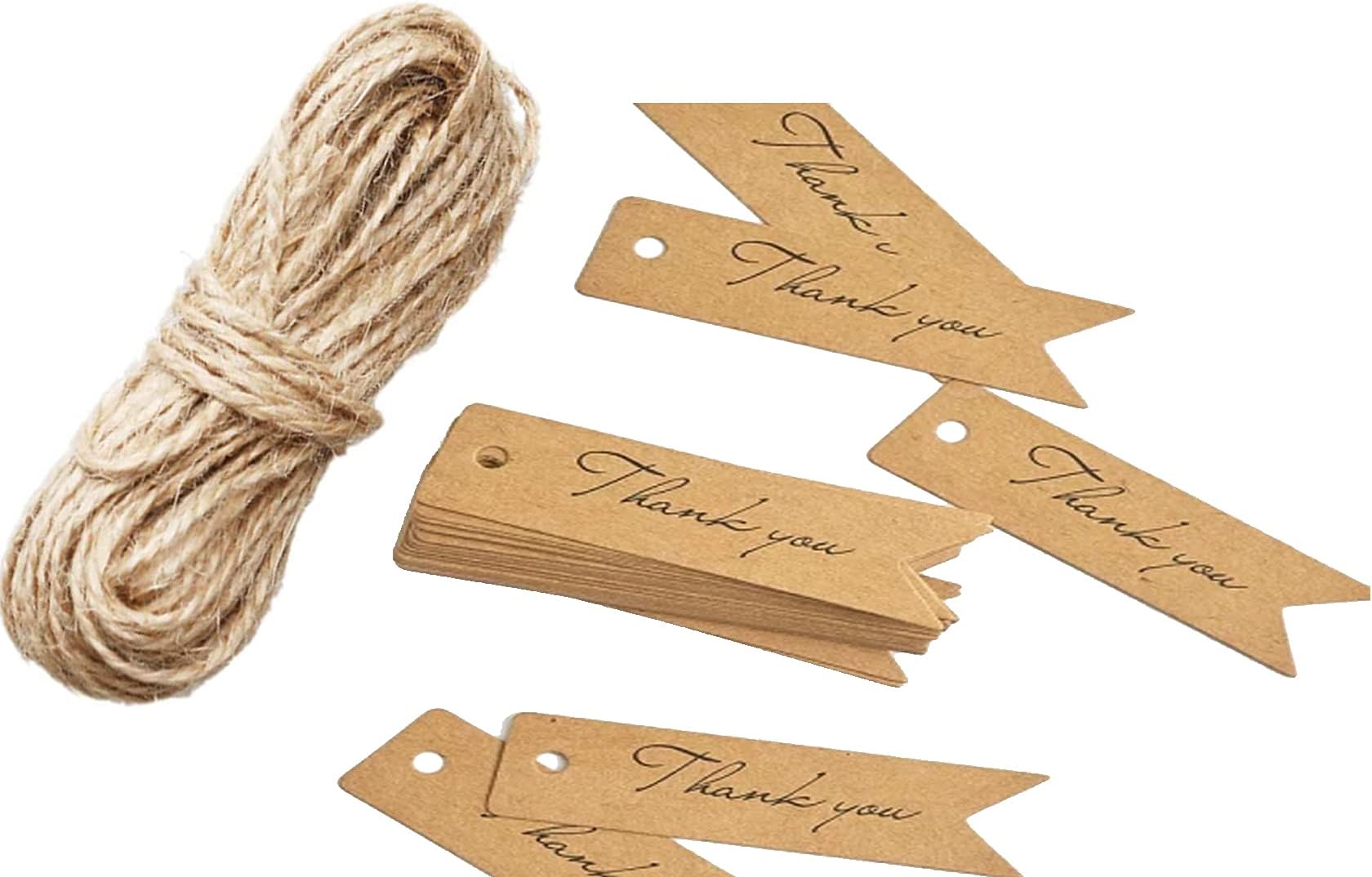 Brown Mini Gift Tags with String Kraft Paper Card, 100pcs 7x2cm Luggage Tag Labels Craft Price Tags with Free 30 Meter Jute String DIY (Brown)