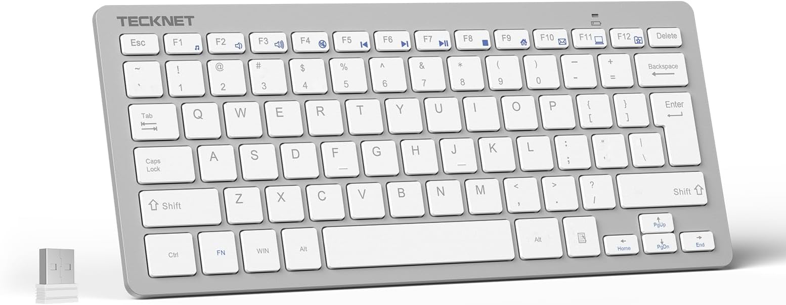 TECKNET 2.4G Wireless Keyboard, Ultra Slim Compact Computer Keyboard with Media Hotkeys, Silent Small USB Keyboard for Laptop PC Desktop Smart TV Notebook Chromebook-Silver