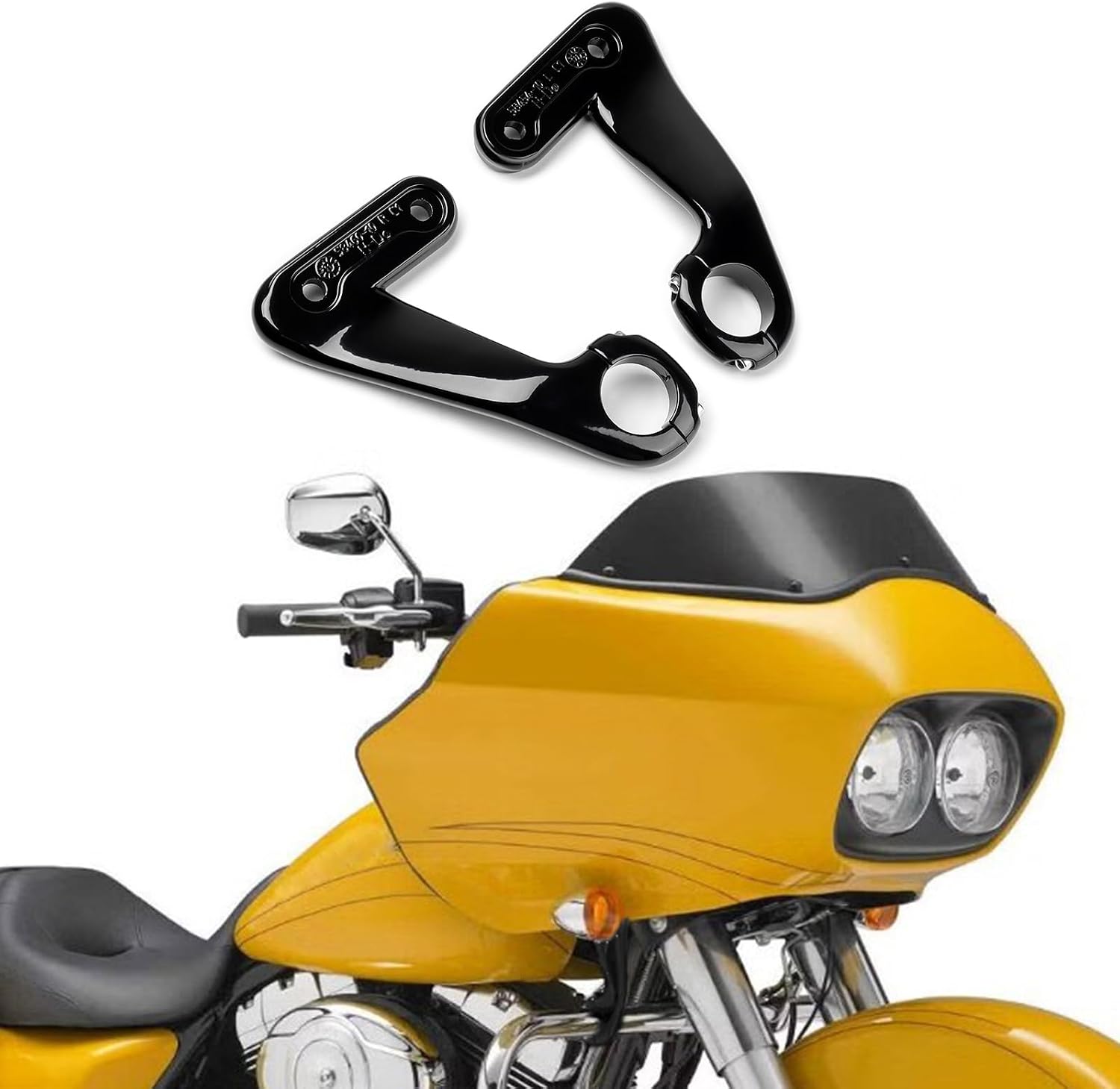 Astra Depot Motorcycle Fairing Support Brackets Compatible for 2010 2011 2012 2013 Harley Road Glide FLTRU FLTRX, Zinc Alloy Mounting Braces, 2-Piece Kit (Black)