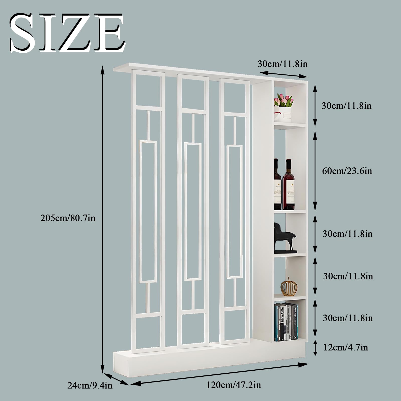 Raumteiler mit Regalen, Trennwand für den Eingangsbereich, Säule vom Boden bis zur Decke – freistehender Raumteiler mit Ablagefach, freistehende Dekoration für Schlafzimmer (C White + White, 120cm)
