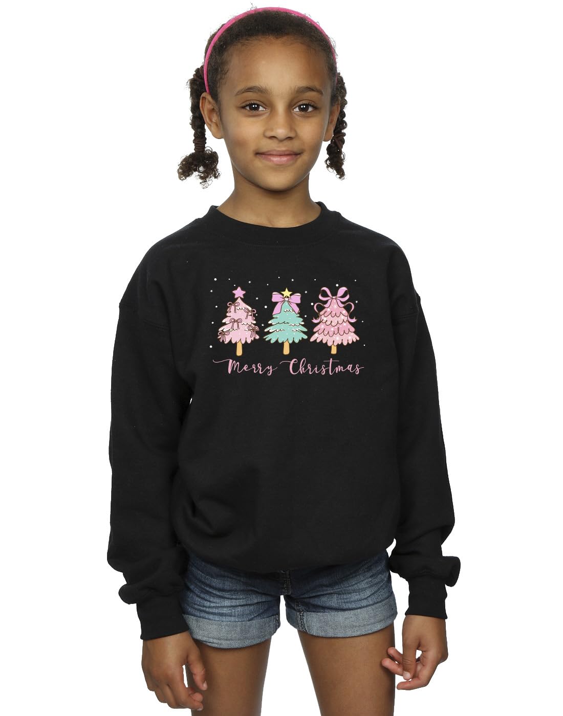 Absolute Cult Christmas Girls Merry Christmas Trees Sweatshirt Black 12-13 Years