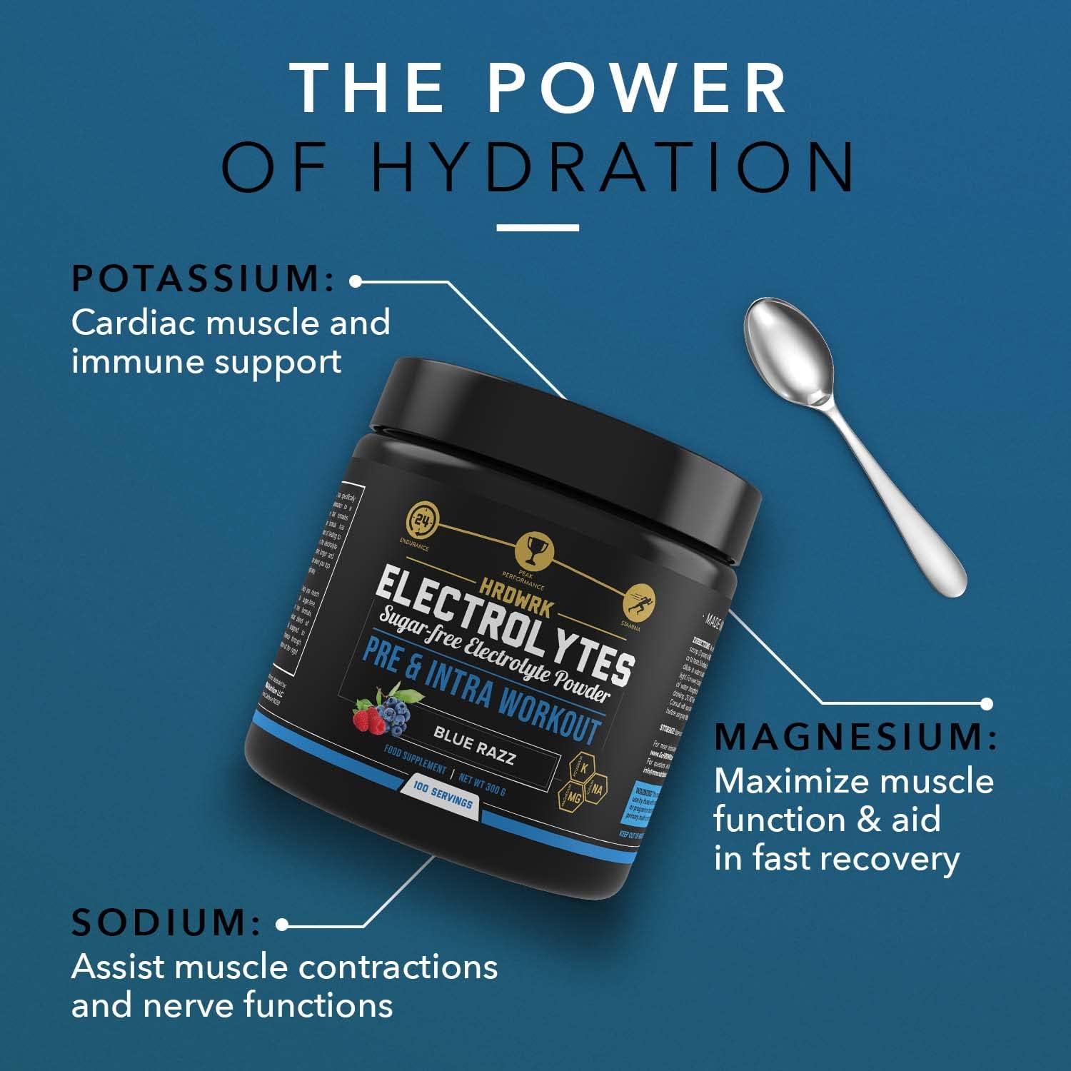 HRDWRK Electrolytes Powder with Magnesium, Potassium - Sugar Free Electrolytes Boost Endurance and Reduce Fatigue with This Electrolytes Supplement - Maximum Hydration - Keto Friendly