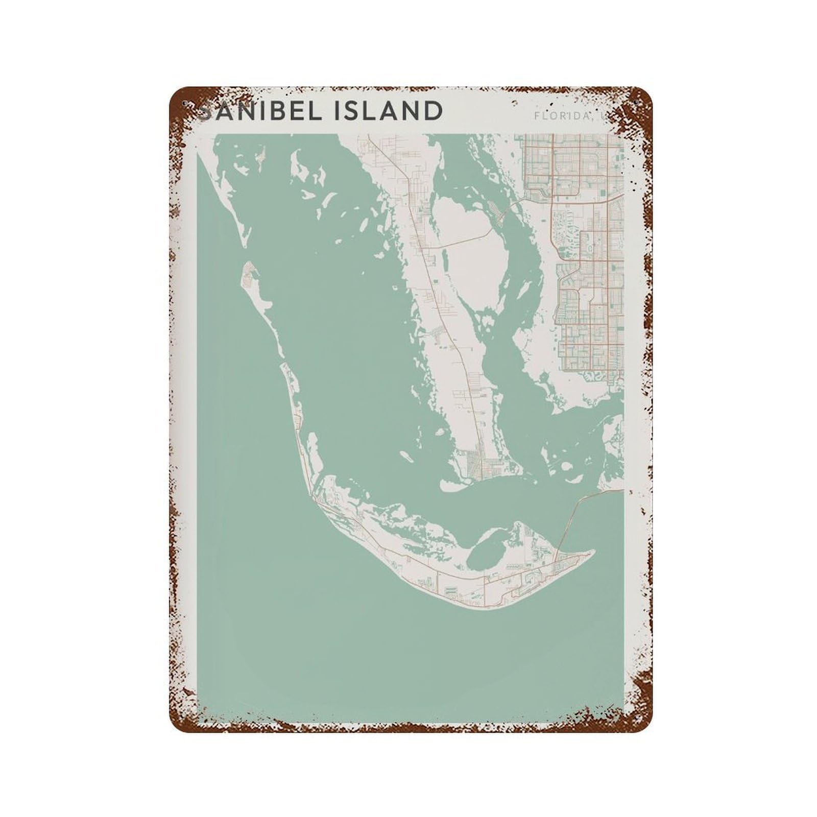 xiaoxiaoshen Sanibel Island Map Florida Travel Gift Scandi Wall Decor Art Metal Tin Poster Modern Home Decor Art Home Bar Shop Decorations Vintage Sign 40x30cm