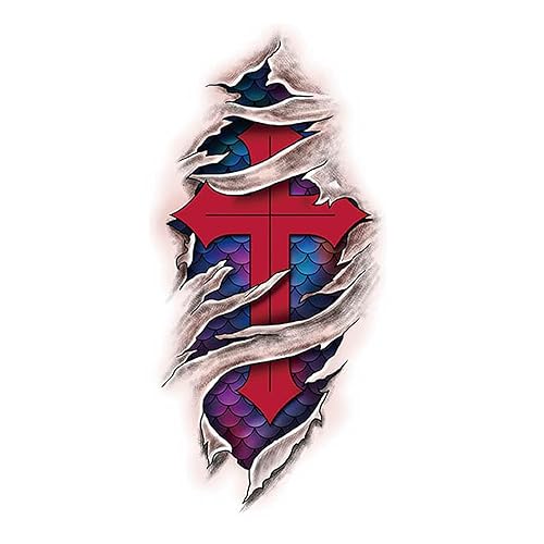 Miniatura 5 de (3 piezas) Tatuaje temporal, Cruz Roja, araña, tatuajes corporales de tiburón 3D, para brazos, espalda, piernas, media manga, impermeable