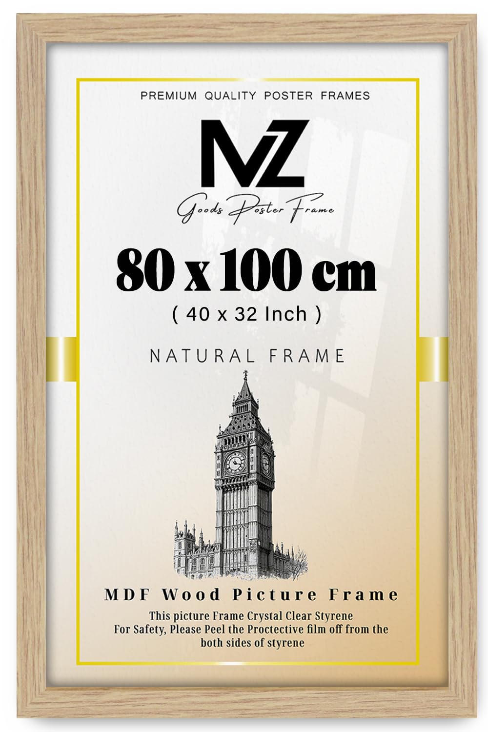 Mz Goods Oak | Mdf Poster Frame (80 X 100 Cm) 32" X 40" For Movie Posters, Sketch Art, Mdf Wood Finish, Secure Hanging Hooks For Display [ ]