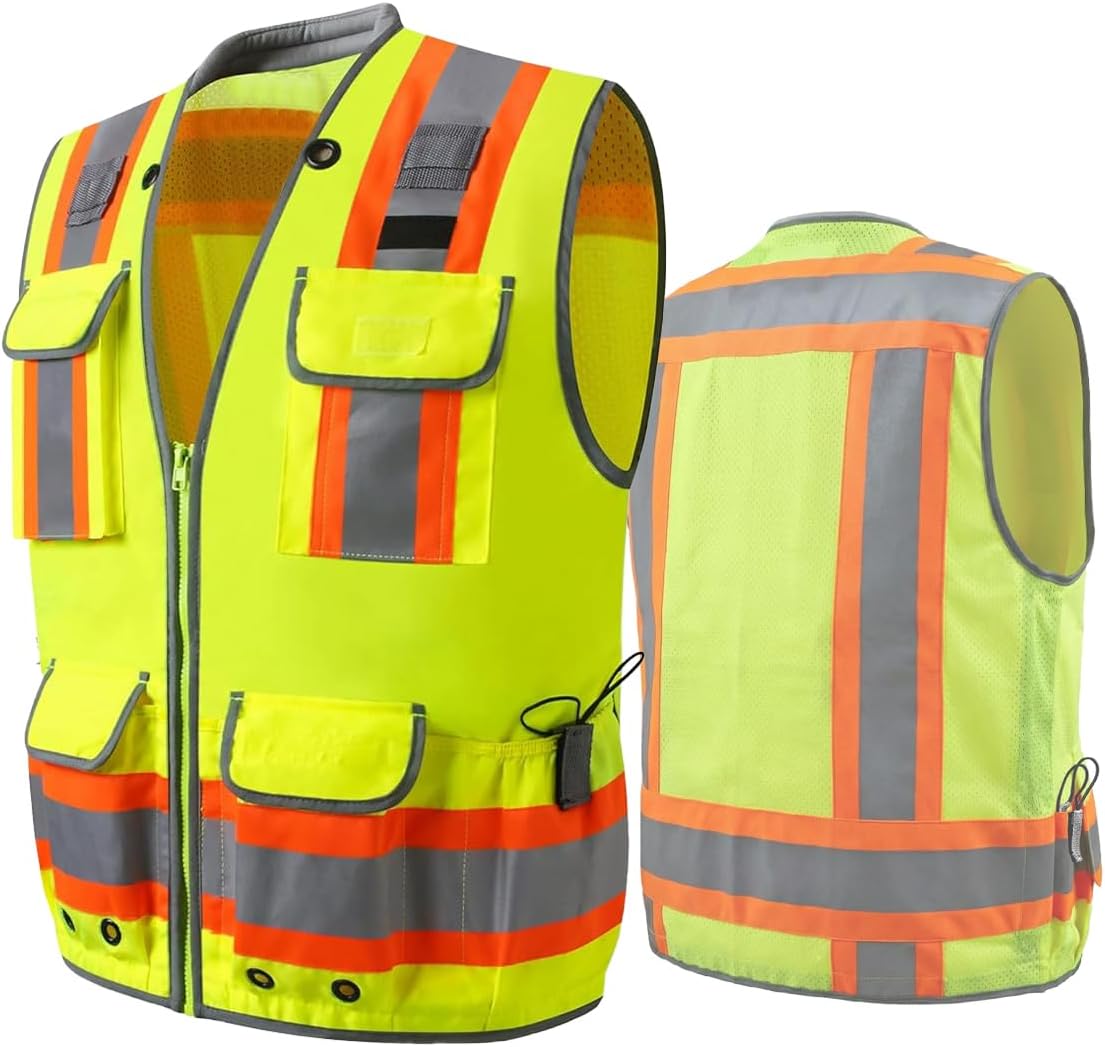 Safety Vest, Hi Vis Vests with Pockets, Class 2 High Visibility Vests,Construction Surveyor Work Vest for Men Women - Image 2