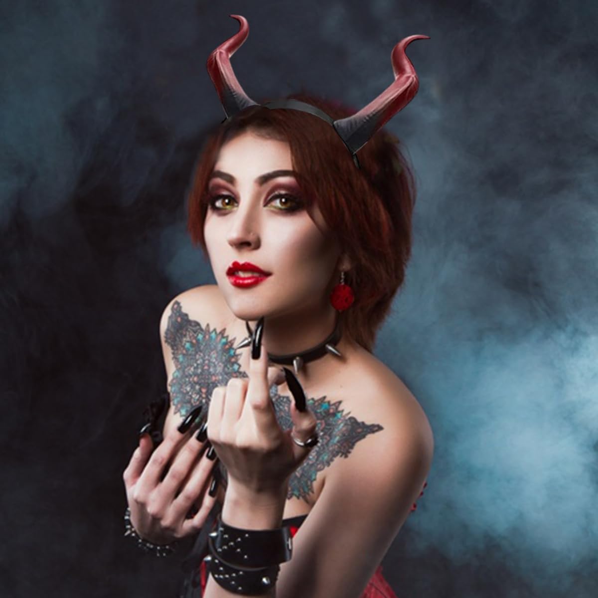 AUOCATTAIL Devil Horns Headband Dragon Devil Horns Gothic Headpiece Halloween Dress Up Cosplay Carnival Hair Accessories - Image 3