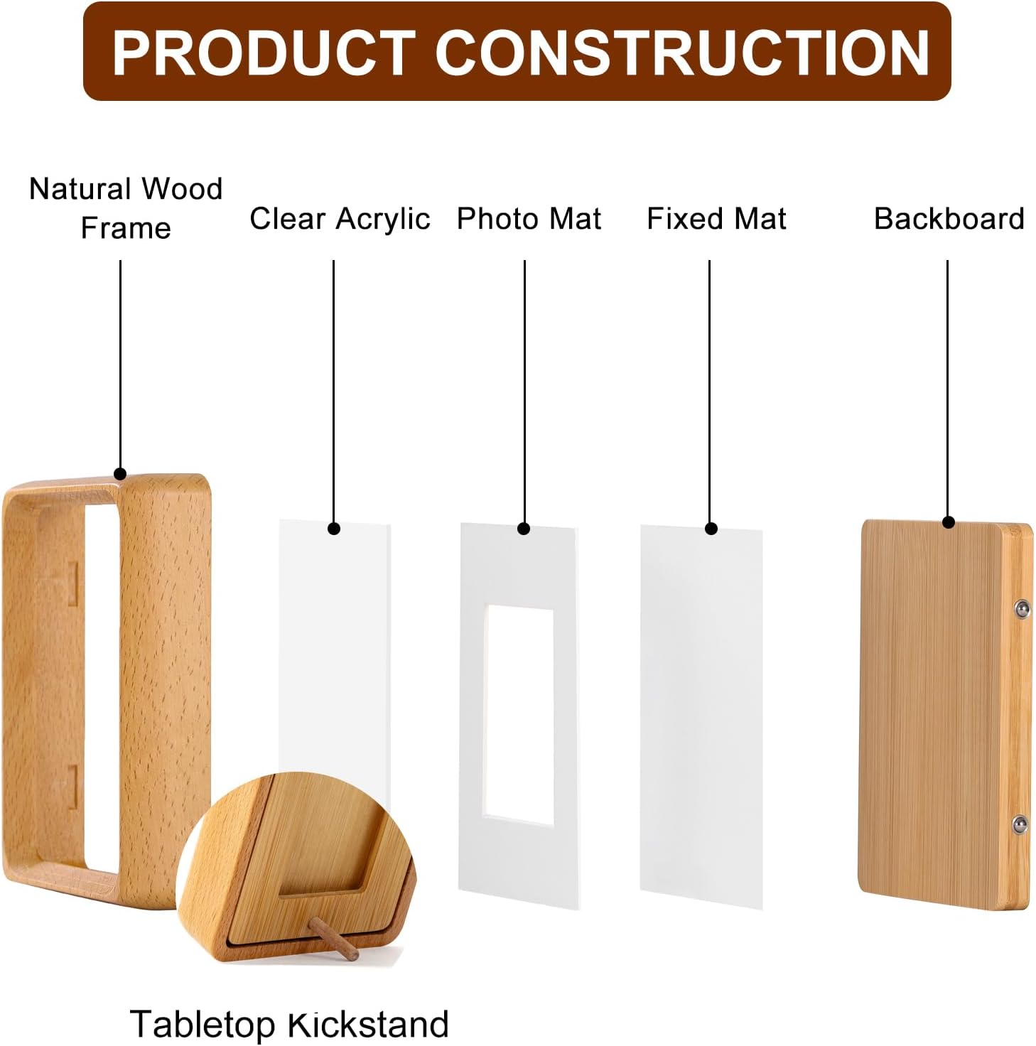 5x3.5 inch Natural Wood Picture Frame, Tabletop Wooden Small Photo Frame with Mat, Display Pictures 2x2.76 with Mat or 3.5x5 Without Mat for Desktop Display, Mini Photo Picture Frame (Beech) - Image 5