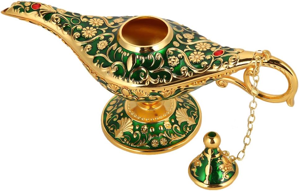 Magic Aladdin Lamp, Retro Metal Fairy Tale Aladdin Magic Genie Teapot Oil Lamp Home Table Decoration(Green)