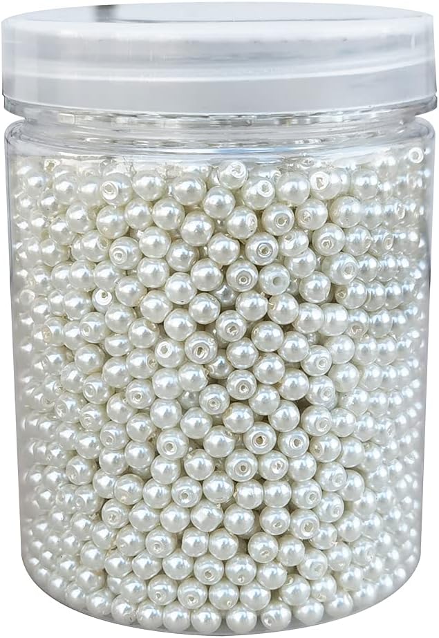INSPIRELLE About 2800pcs 4mm Ivory Glass Pearl Round Loose Spacer Beads for DIY Craft Necklaces Bracelets Jewelry Making