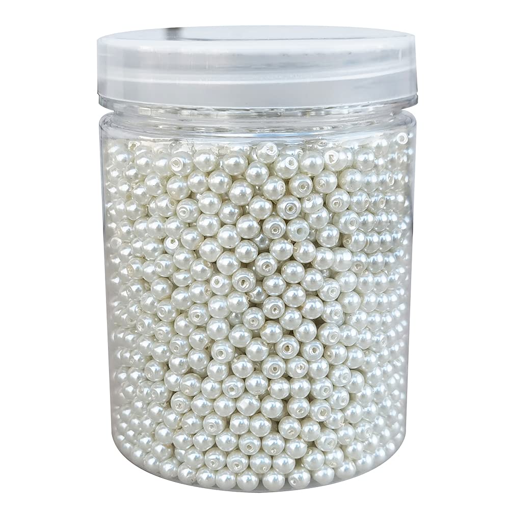 INSPIRELLE About 2800pcs 4mm Ivory Glass Pearl Round Loose Spacer Beads for DIY Craft Necklaces Bracelets Jewelry Making