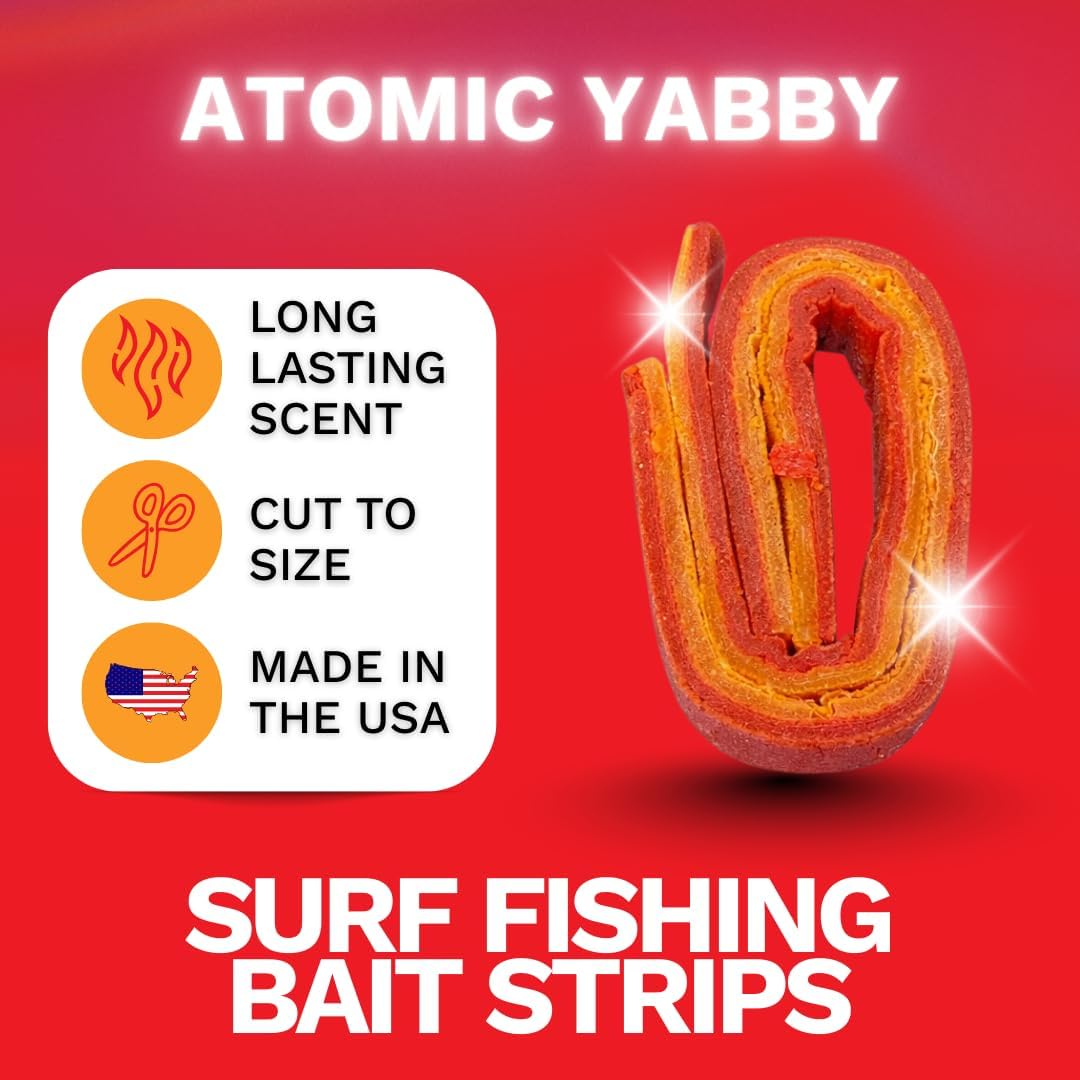 FishGum Surf Fishing Bait Strips for Saltwater Beach Fishing – Real Shrimp, Crab, Clam & Sand Flea Infused Scent – Artificial Cut Bait for Pompano, Redfish & Flounder