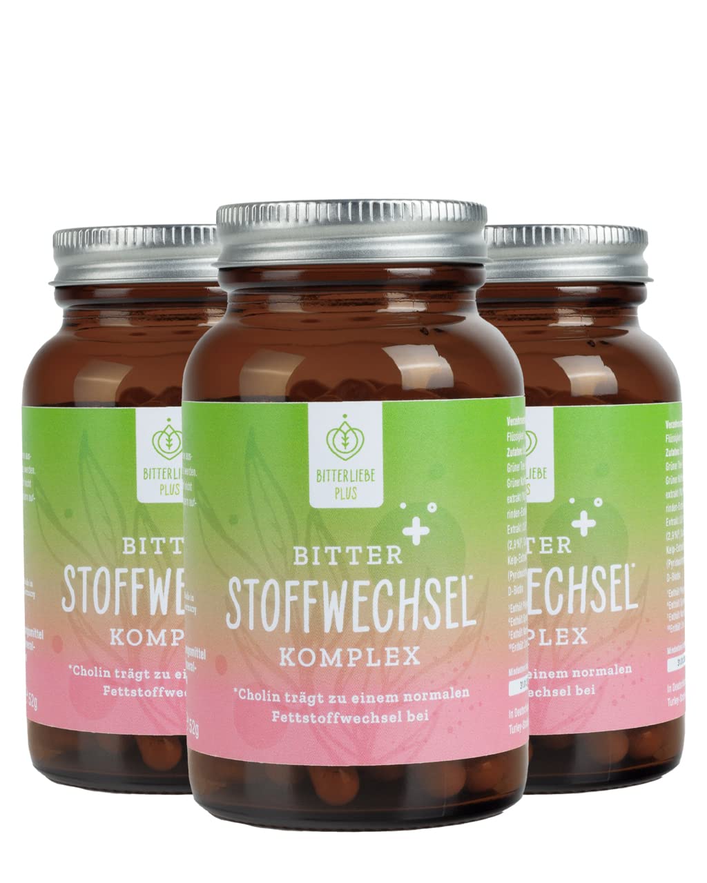 BitterLiebe® Bitter Stoffwechsel * Komplex - 90 hochdosierte Kapseln mit Cholin, Zink, Vitaminen & Bitterstoffen - Für einen normalen Fett- und Energiestoffwechsel *- Vegan & Made in Germany