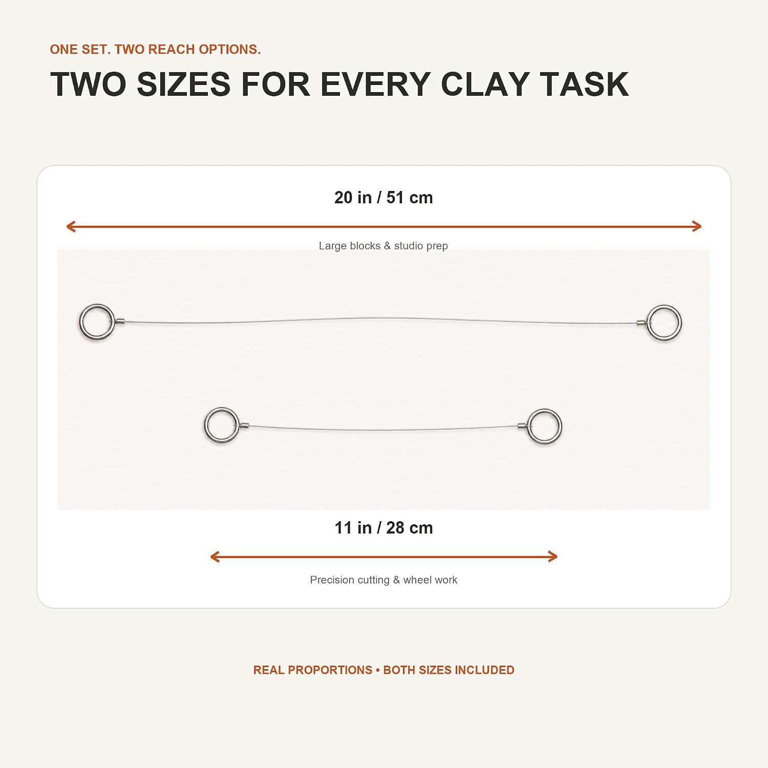 Dearmud Clay Cutters Wire, 2-Piece Stainless Steel Pottery Cutting Tools with Metal Ring Handles for Clay Blocks, Wedging, Sculpting and Slicing, Non-Stick & Easy to Clean for Ceramic Artists