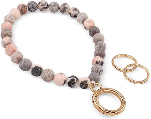Miniatura 9 de HONZUEN Llavero de muñeca con cuentas, cordón de piedra natural para mujer, correa de muñeca para llaves, cartera