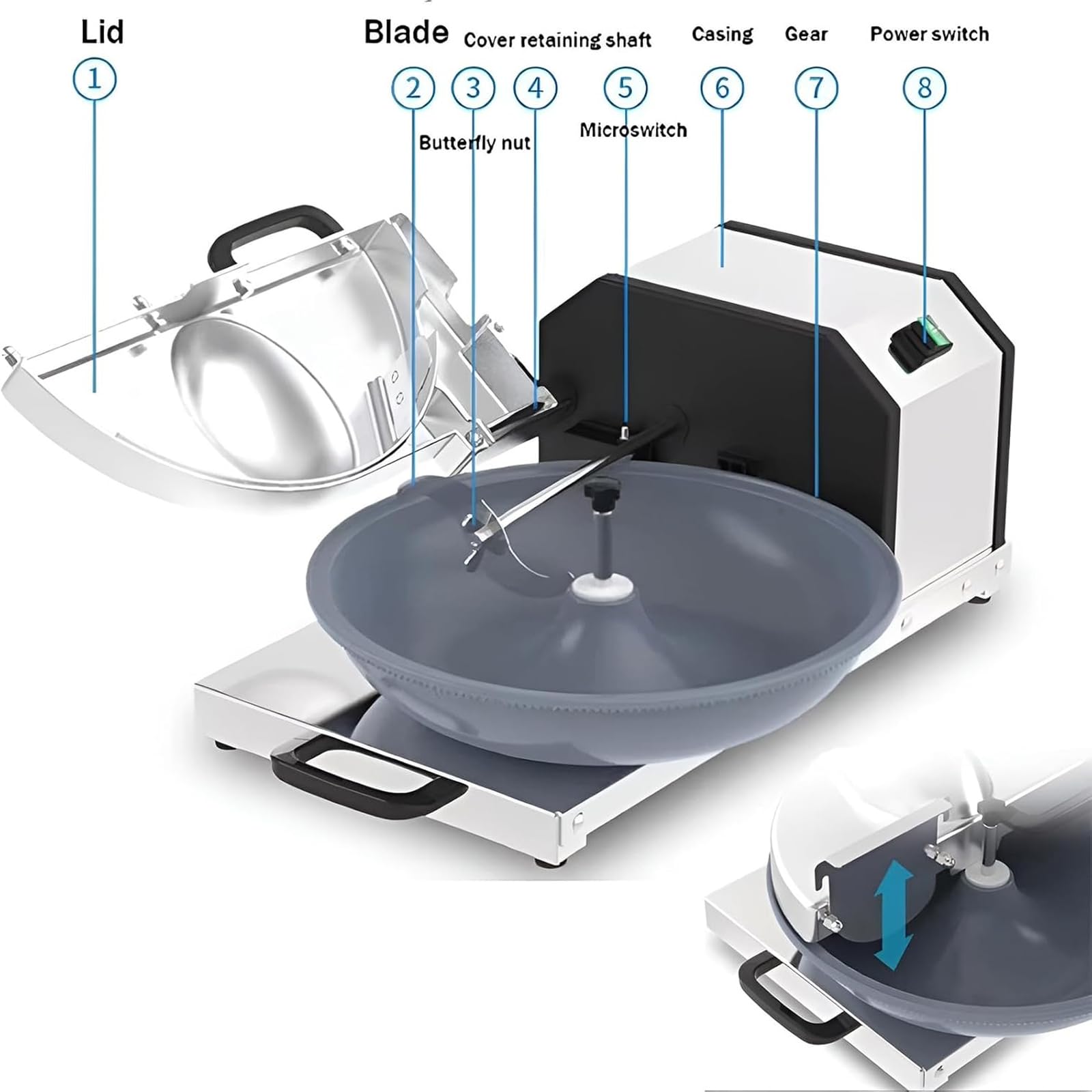 Picadora De Alimentos Multifuncional De 5L, Cortadora De Verduras Eléctrica De Lavabo De 250W, Velocidad De La Cuchilla 1400 Rpm, Cuchilla Circular De 360°, Corte Rápido De 10 S, Para Pimientos