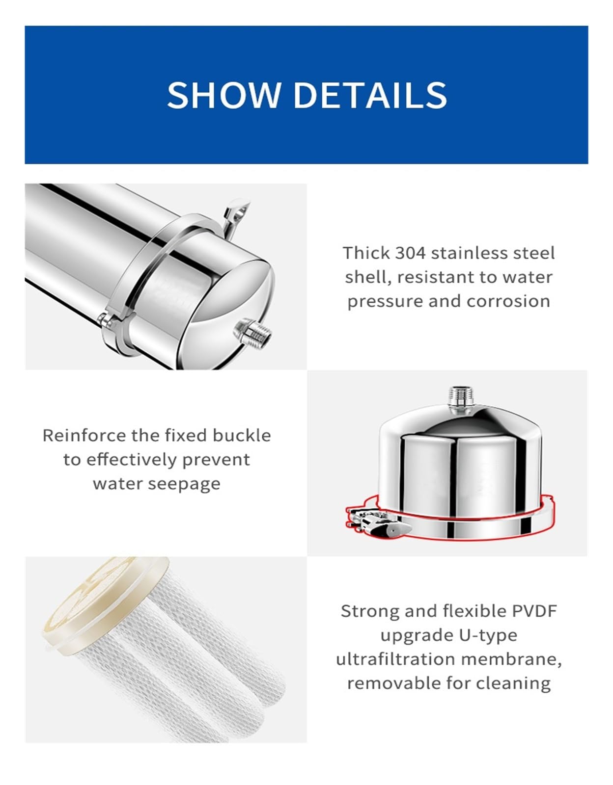sistema de filtro de agua, Filtro PVDF lavable de 1000 l/h con ultrafiltración 0,01 micras/filtro UF agua del grifo/purificador potable (102mm diámetro)