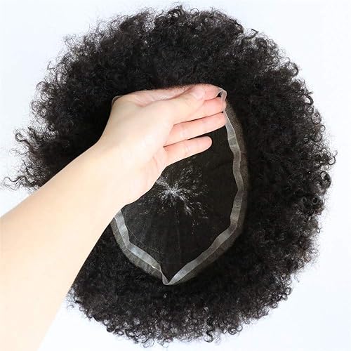 Vista 21 de Afro Toupee para hombres negros, encaje completo, afroamericano para hombre, tupé, rizado, 100% cabello humano brasileño, nudos blanqueados, línea