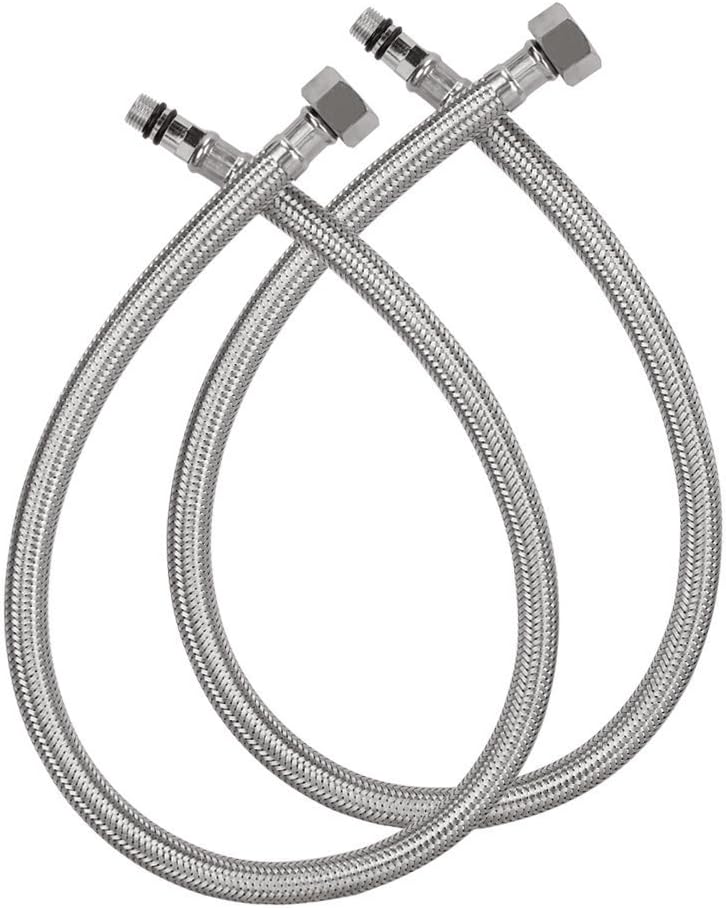 Pudin,2 BSP,24-Inch(60cm),Long Faucet Connector Braided Stainless Steel Supply Hose 1/2 Inch Female Compression Thread Connector, x 2 Pcs (1 Pair)